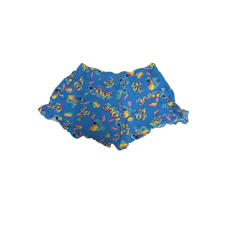 Disney Lilo & Stitch Kids Blue Rainbow Love Sleep Shorts Size 4-6 Pajama Lounge
